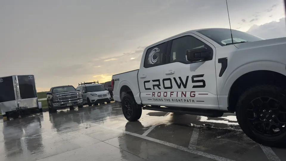 Crows Roofing branded service fleet after rainfall